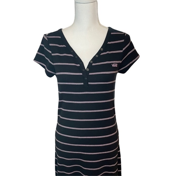 Vans Black with Pink Stripes Ally Stripe Cotton Midi Dress - Picture 8 of 15